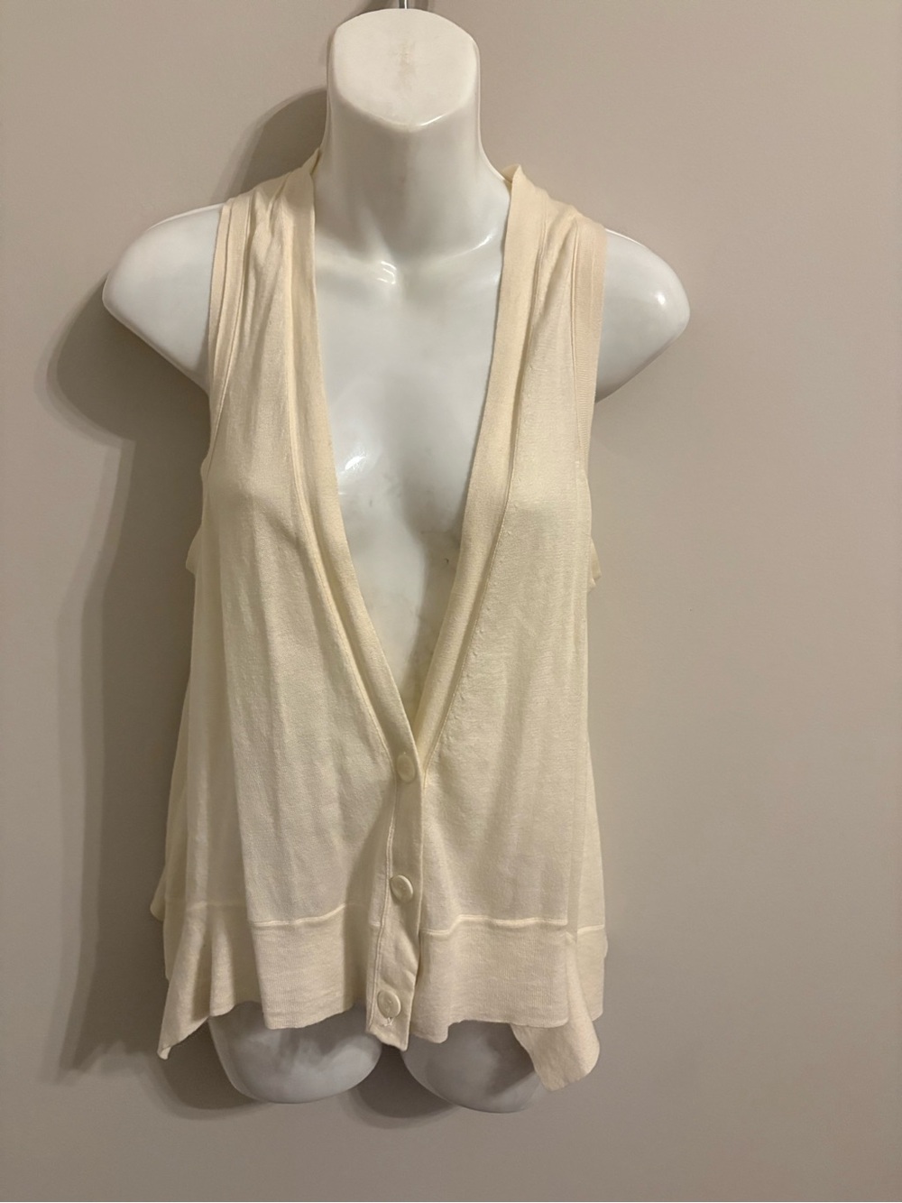 American Eagle Outfitters Cream Button-Front Sleeveless Knit Tank